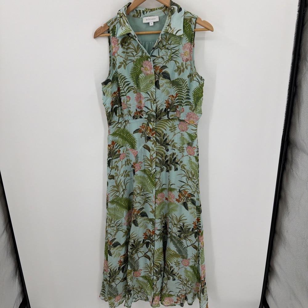 WITCHERY Jungle Canopy Sz 10 Tropical Floral Sleeveless Maxi Dress Flowy Wedding - Picture 3 of 8